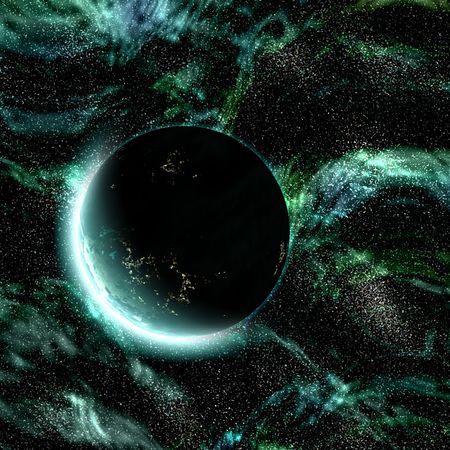 Science fiction cosmic planet complex space scene illustration