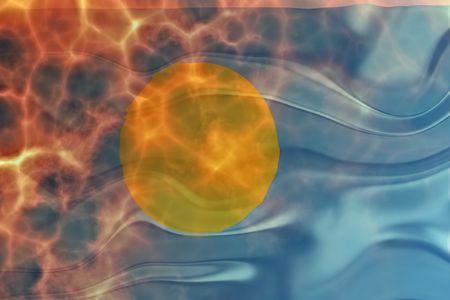 Flag of Palau, national country symbol illustration wavy burning flames fireの写真素材