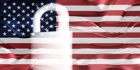 Flag of United States of America, national country symbol illustration wavy security lock protectionの写真素材