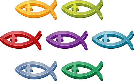 Jesus Christian fish symbol colored icon set illustrationの写真素材