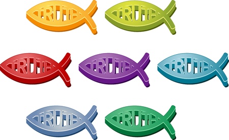 Jesus Christian fish symbol colored icon set illustrationの写真素材