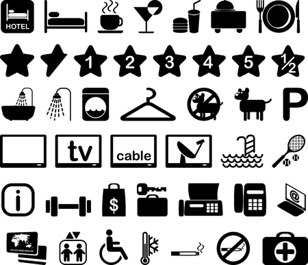 Hotel features and services icon set black and white illustrationの写真素材