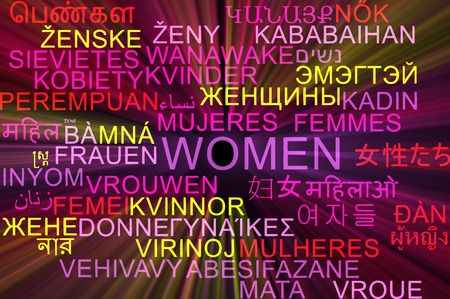 Background concept wordcloud multilanguage international many language illustration of women glowing lightの写真素材