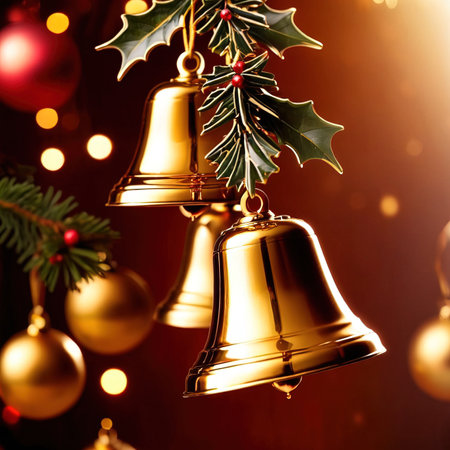 Christmas bells on the background of the Christmas tree. New Year.の素材