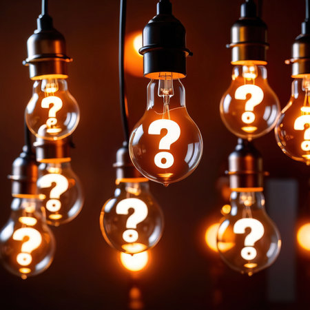 Vintage light bulbs with question marks. Idea and solution concept.の素材