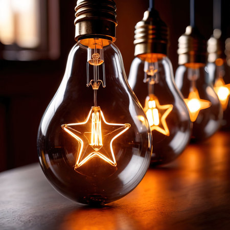 Light bulb glowing in a dark room, concept of idea and creativityの素材