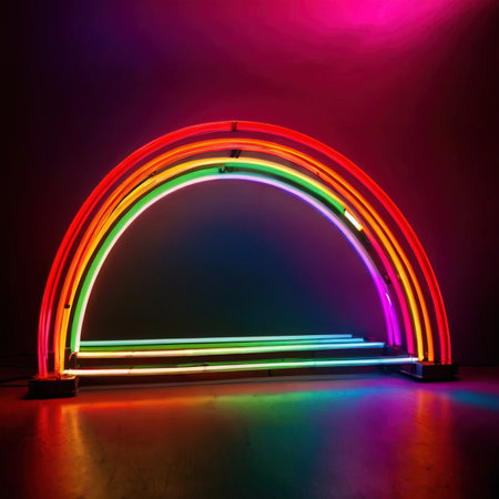 Colorful neon lights on a black background. The concept of creativity and design.の素材