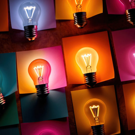 Idea concept with light bulb and paper notes on wooden background.の素材