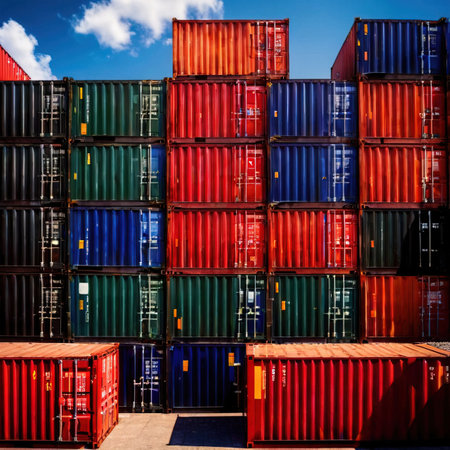 Cargo containers stacked at the port of Rotterdam, Netherlandsの素材