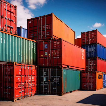 Cargo Containers at the docks. Freight transportation concept.の素材