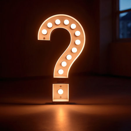 Bright glowing light symbol of question mark, showing interrogation and asking for solutionの素材