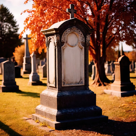 Blank empty tombstone in graveyard, message communication from burialの素材