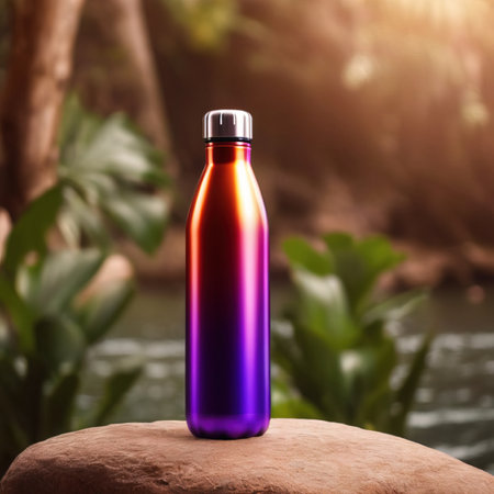 Blank mockup of aluminum water bottle, metal liquid containerの素材