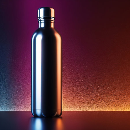 Blank mockup of aluminum water bottle, metal liquid containerの素材