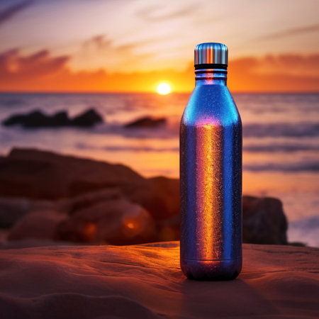 Blank mockup of aluminum water bottle, metal liquid containerの素材