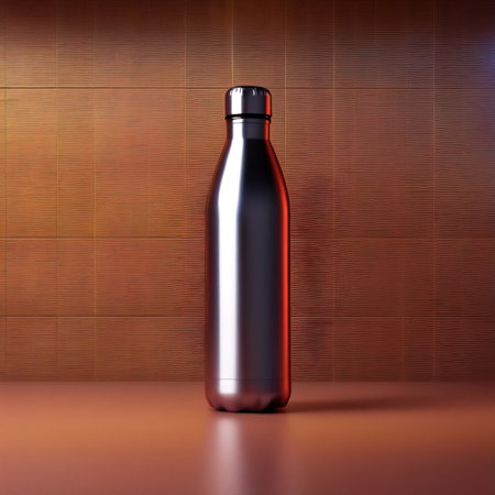 Blank mockup of aluminum water bottle, metal liquid containerの素材