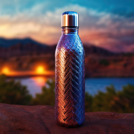 Blank mockup of aluminum water bottle, metal liquid containerの素材