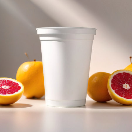Fresh fruit yoghurt, generic blank product packaging mockup photoの素材