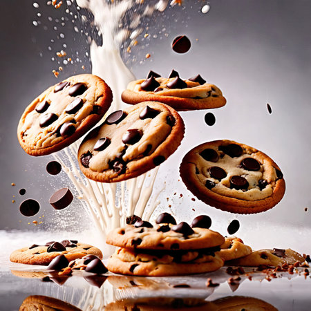 Chocolate chip cookie, dynamic food photographyの素材