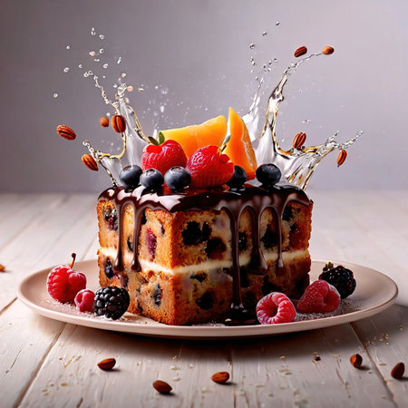 Fresh fruitcake, dynamic food photographyの素材