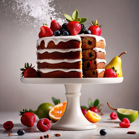 Fresh fruitcake, dynamic food photographyの素材