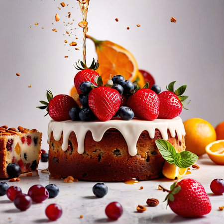 Fresh fruitcake, dynamic food photographyの素材