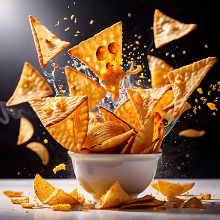 Nacho chips, mexican fried corn tortilla snacksの素材