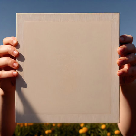 Hands holding empty blank sign cardboard signboard to communicate messageの素材