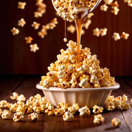 Cinema style caramel popcorn, rich with butter and syrupの素材