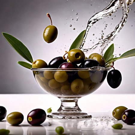 Fresh olives in oil, dynamic food photoの素材