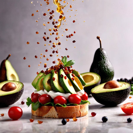 Avocado toast, dynamic food photographyの素材