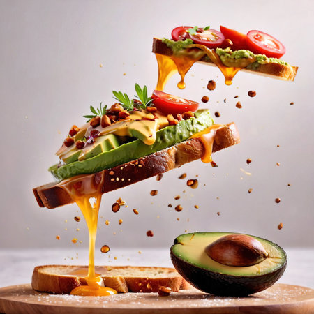Avocado toast, dynamic food photographyの素材