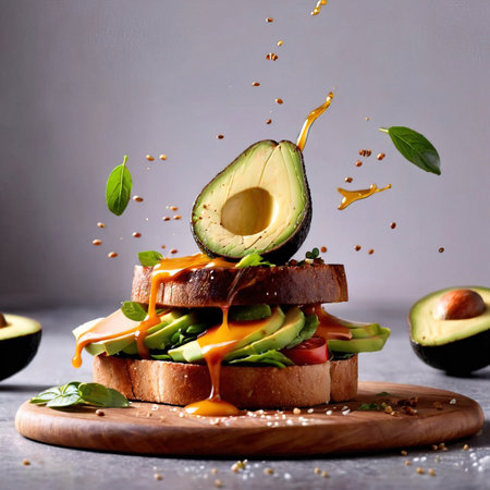 Avocado toast, dynamic food photographyの素材