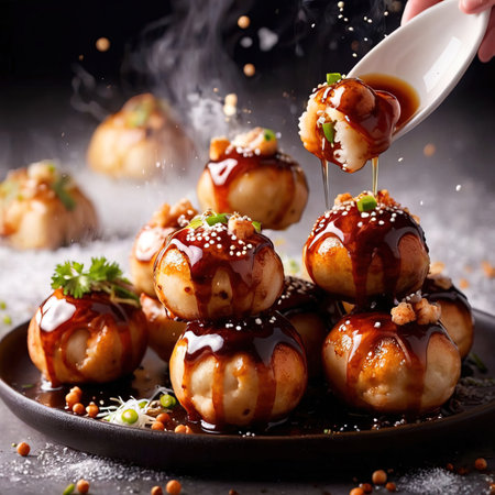 Takoyaki balls, traditional Japanese snack cuisineの素材