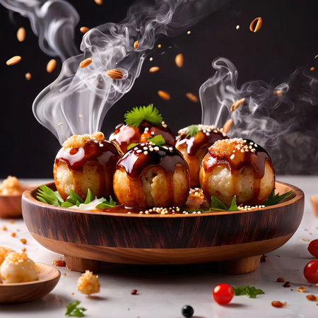 Takoyaki balls, traditional Japanese snack cuisineの素材