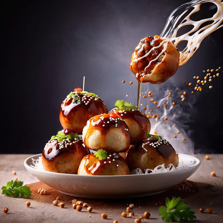 Takoyaki balls, traditional Japanese snack cuisineの素材