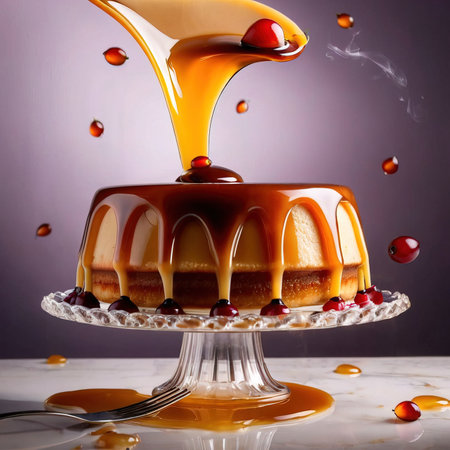 Creme caramel flan pudding dessert with sauceの素材