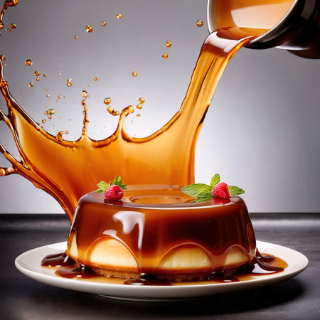 Creme caramel flan pudding dessert with sauceの素材