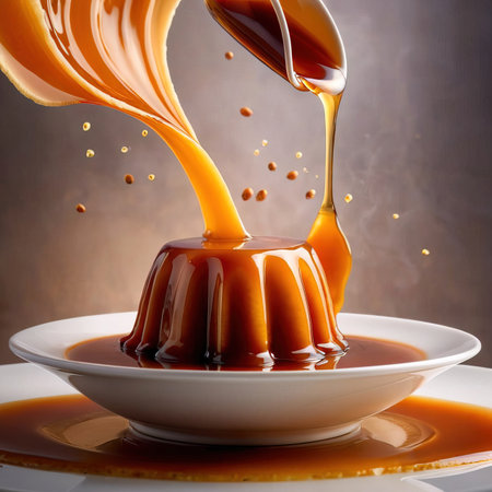 Creme caramel flan pudding dessert with sauceの素材