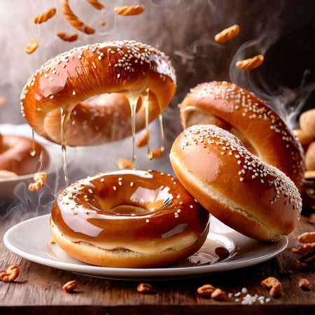 Bagel bread buns, traditional food, dynamic food photographyの素材