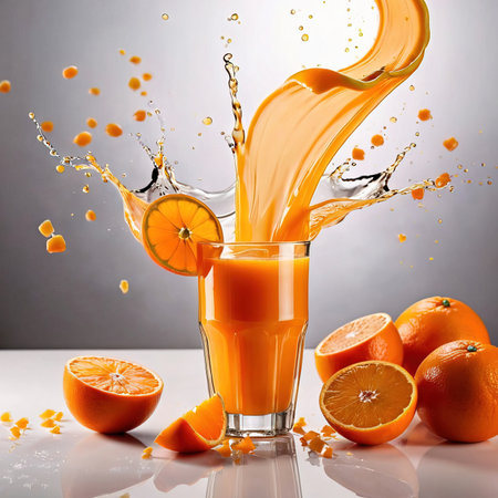 Fresh squeezed orange juice, with dynamic splash effectの素材