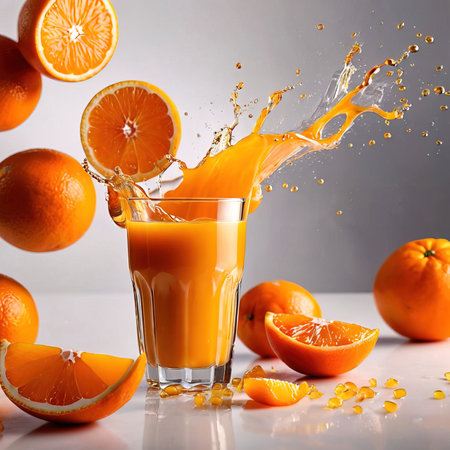 Fresh squeezed orange juice, with dynamic splash effectの素材