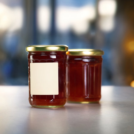 Jar of berry jam, strawberry fruit preserves jelly, blank generic product packaging mockupの素材