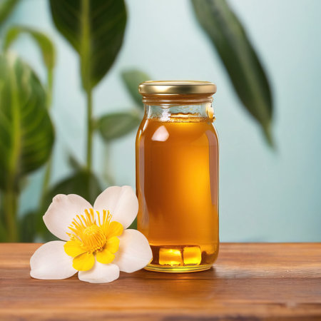 Jar of honey, blank empty generic product packaging mockupの素材