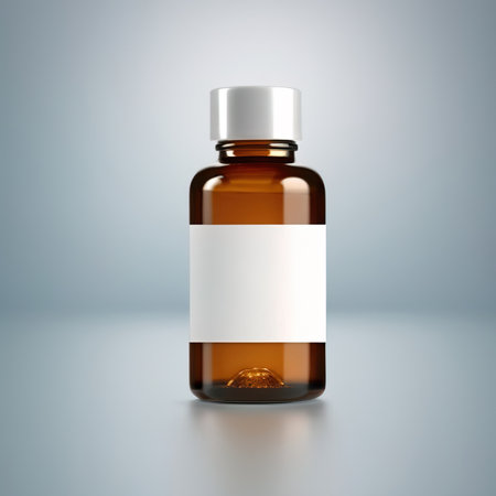 Glass bottle jar with medicine, medical healthcare treatment, blank empty generic product packaging mockupの素材