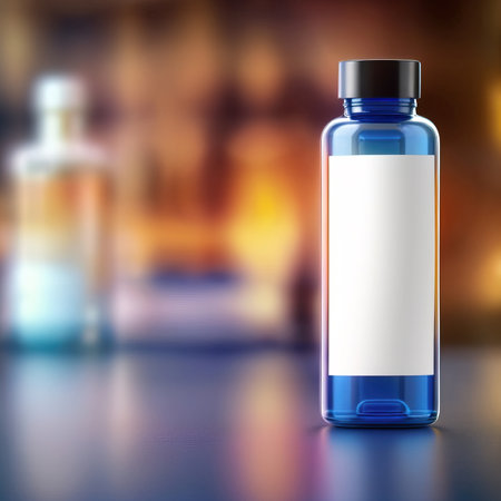 Glass bottle jar with medicine, medical healthcare treatment, blank empty generic product packaging mockupの素材