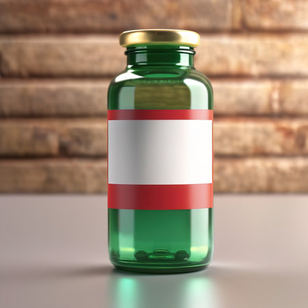 Glass bottle jar with medicine, medical healthcare treatment, blank empty generic product packaging mockupの素材