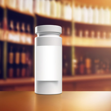 Glass bottle jar with medicine, medical healthcare treatment, blank empty generic product packaging mockupの素材