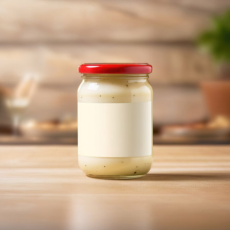 Mayonnaise in glass jar, blank empty generic product packaging mockupの素材