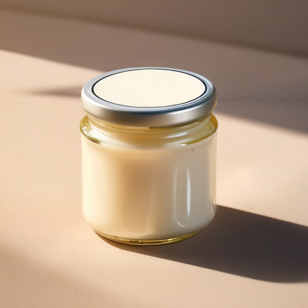 Mayonnaise in glass jar, blank empty generic product packaging mockupの素材